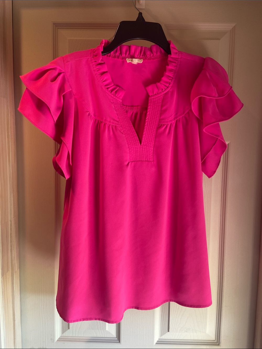 JODIFL Hot Pink Ruffle Sleeve Blouse